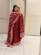 Unstitched Red Pure Georgette Banarasi Suit