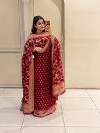 Unstitched Red Pure Georgette Banarasi Suit
