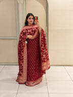 Unstitched Red Pure Georgette Banarasi Suit