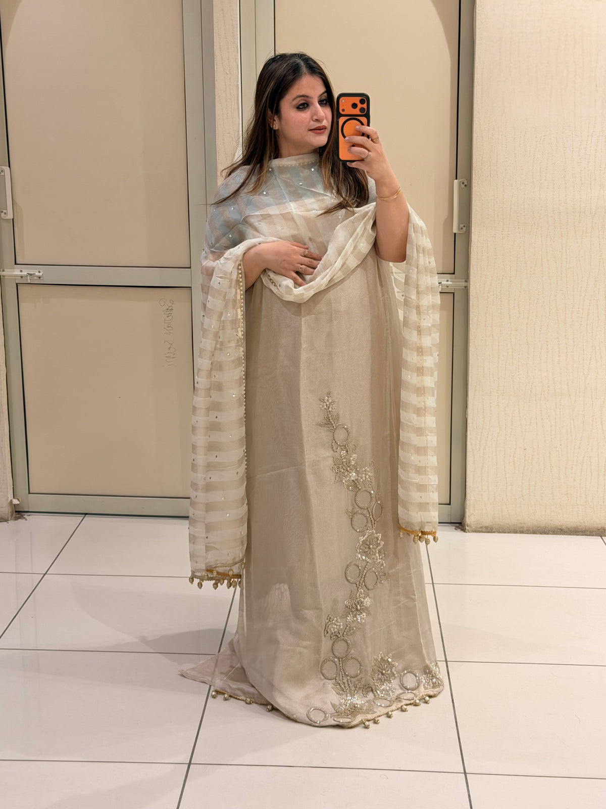 Unstitched Beige Handwork Embroidered Suit