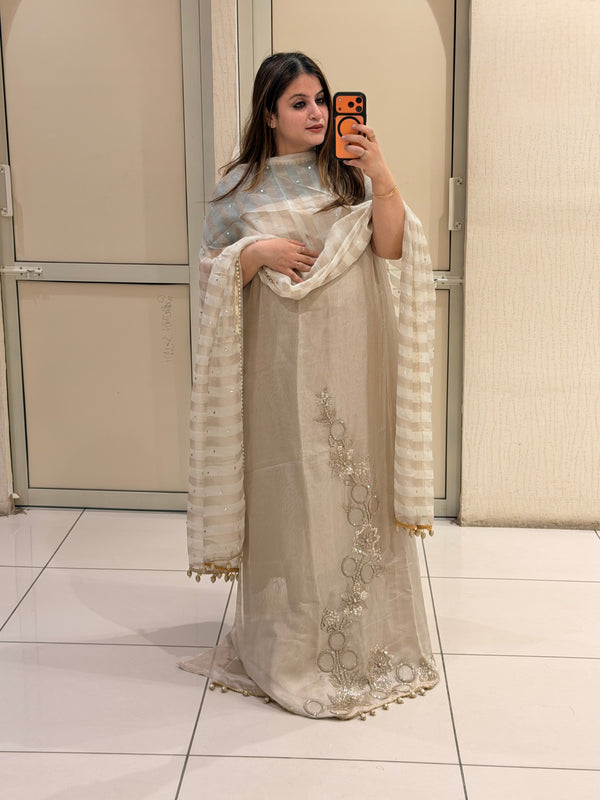 Unstitched Beige Handwork Embroidered Suit