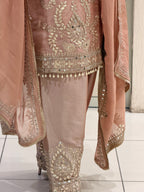 Peach Luxe Embroidered Suit Set (Free Size)