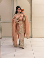 Peach Luxe Embroidered Suit Set (Free Size)