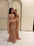 Peach Dola Silk Embroidered Suit Set (M–XXL)