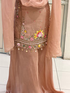Peach Dola Silk Embroidered Suit Set (M–XXL)