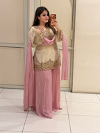 Cream & Pink Luxe Embroidered Suit Set (Free Size till XL)