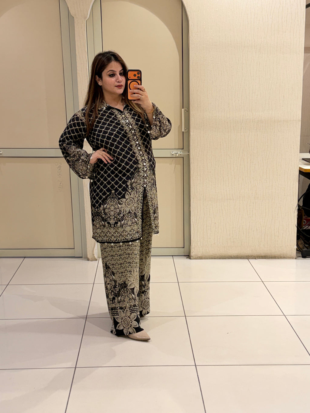 Black Printed Crepe Coord Set (M–XXL)