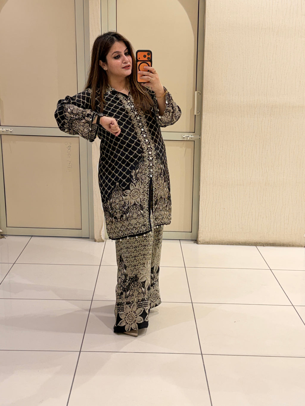 Black Printed Crepe Coord Set (M–XXL)