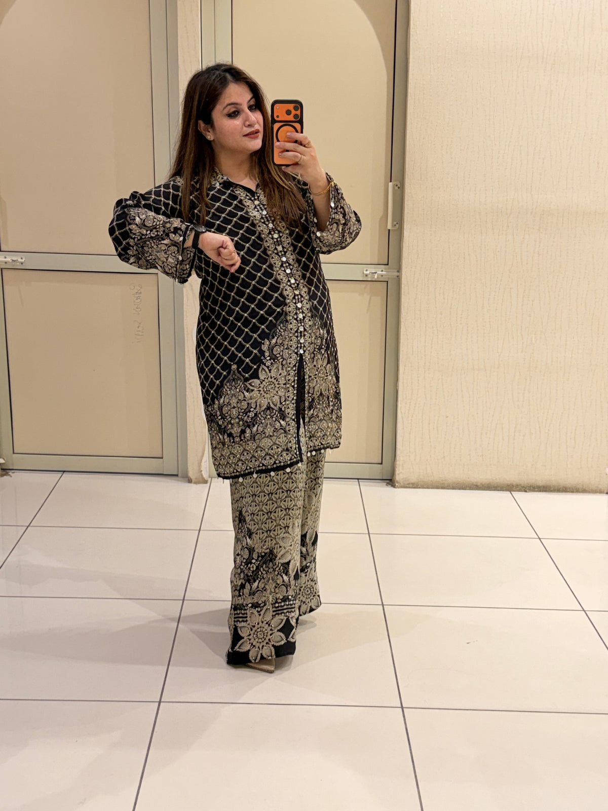 Black Printed Crepe Coord Set (M–XXL)