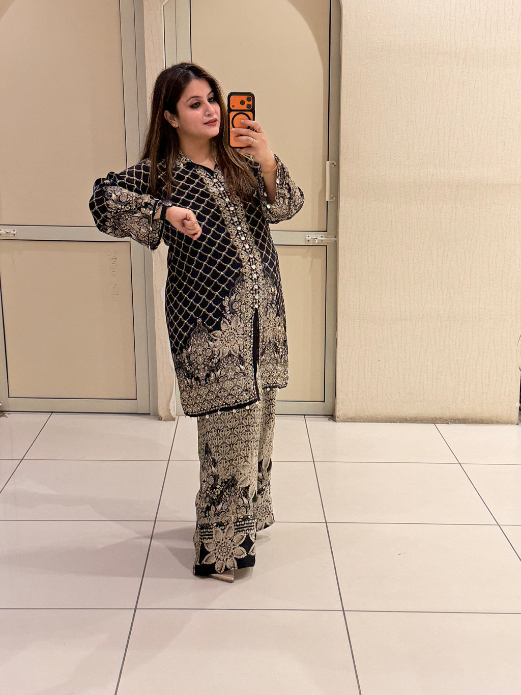 Black Printed Crepe Coord Set (M–XXL)