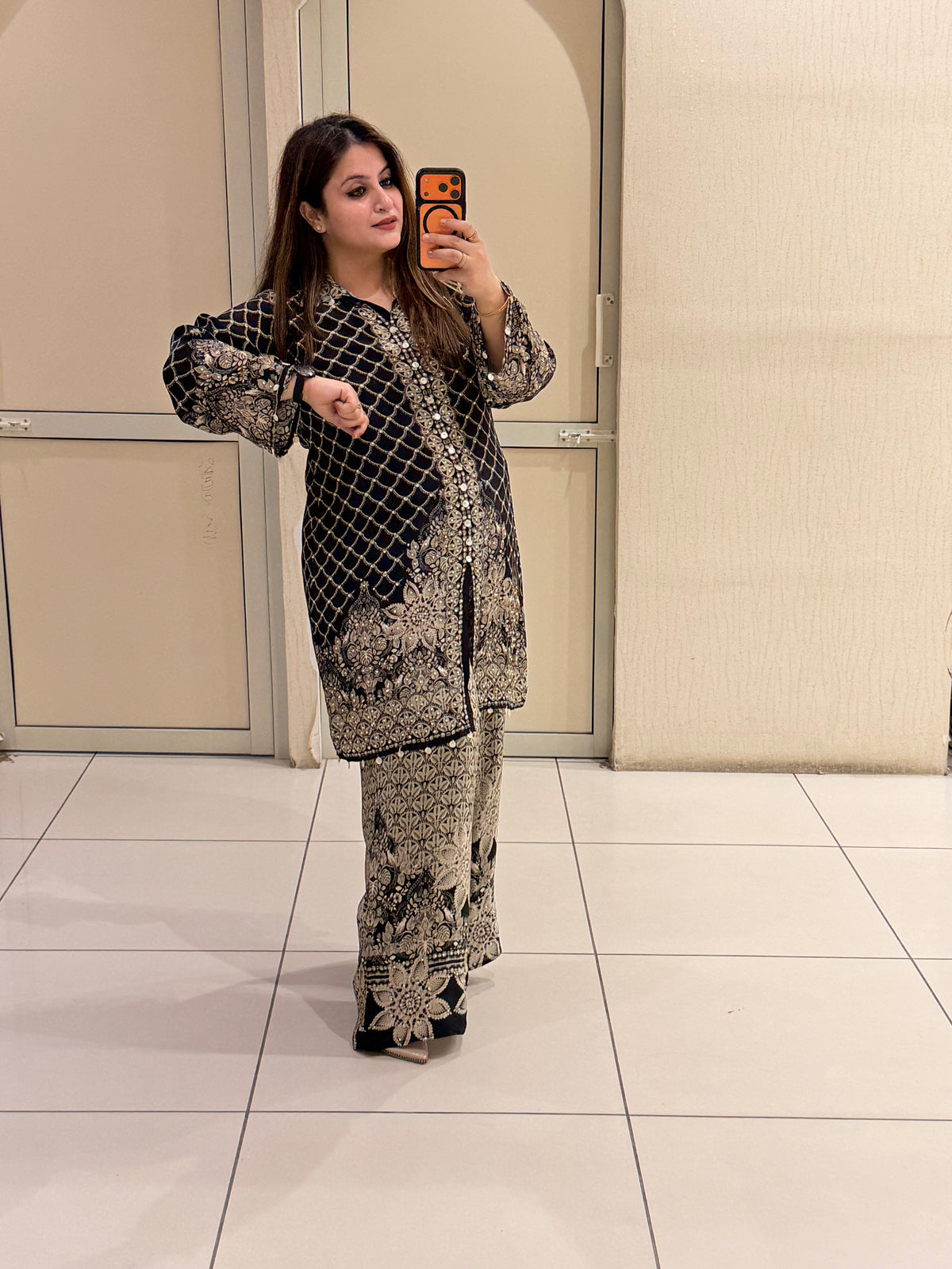 Black Printed Crepe Coord Set (M–XXL)