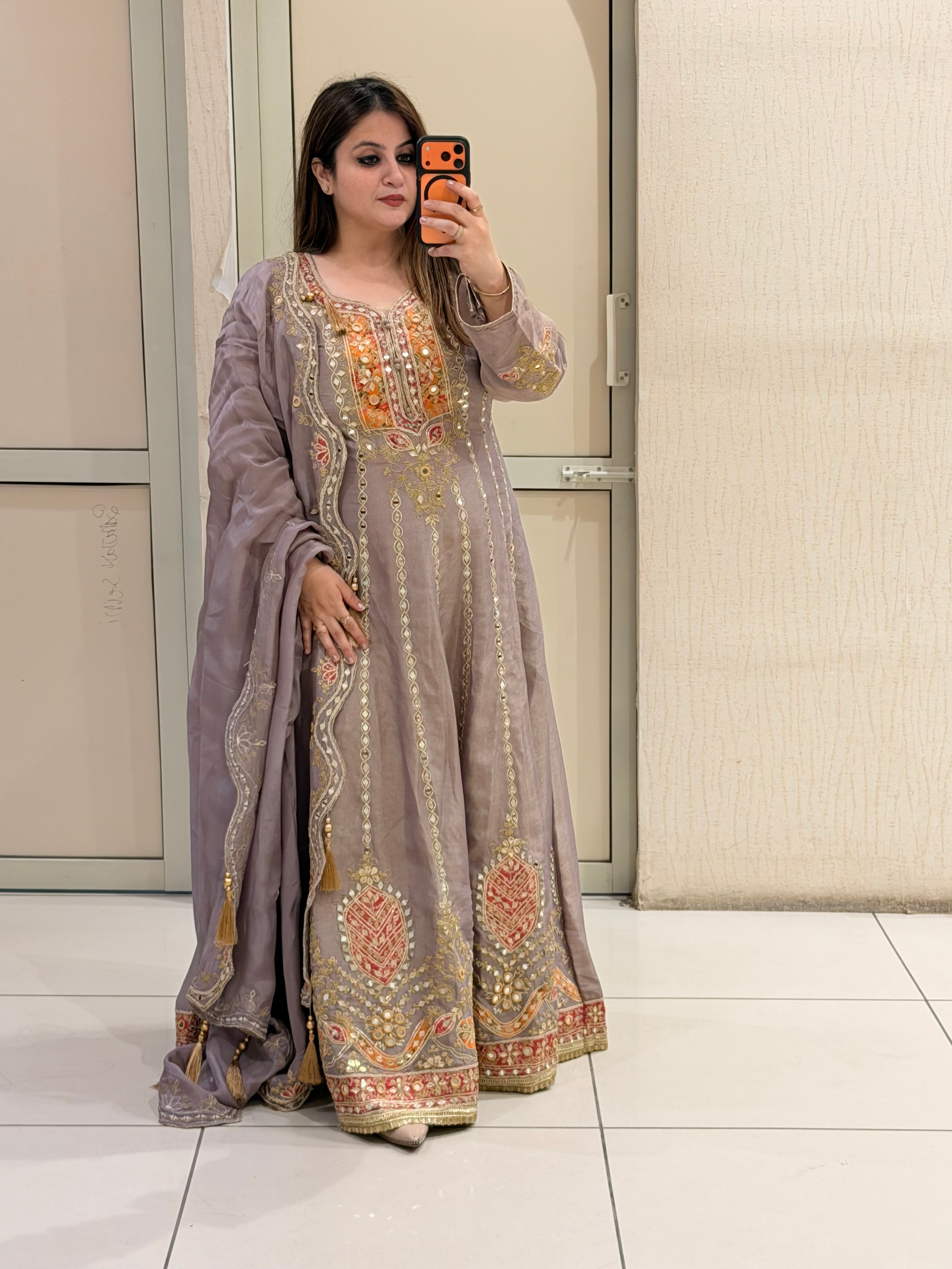 Lavender Premium Embroidered Anarkali Suit (Free Size till XL)