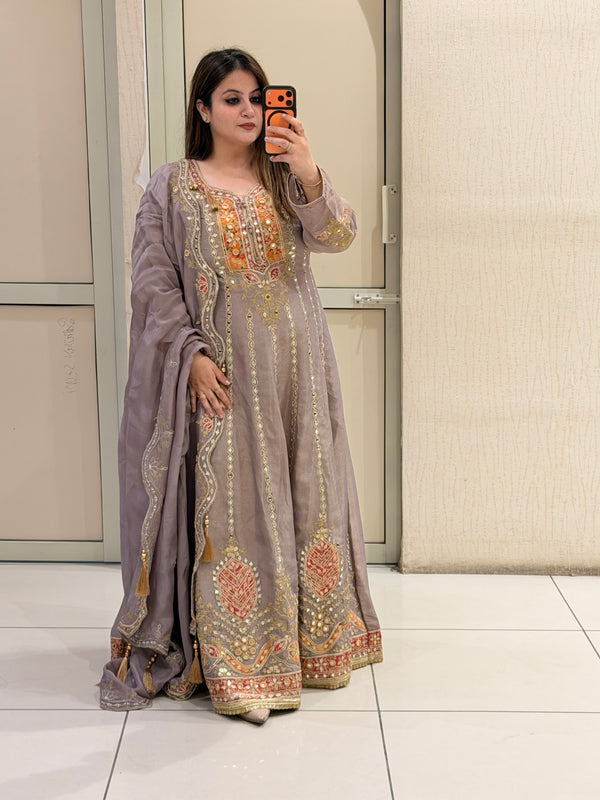 Lavender Premium Embroidered Anarkali Suit (Free Size till XL)