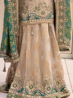 Beige & Green Luxe Embroidered Lehenga Set (Premium Fabric)