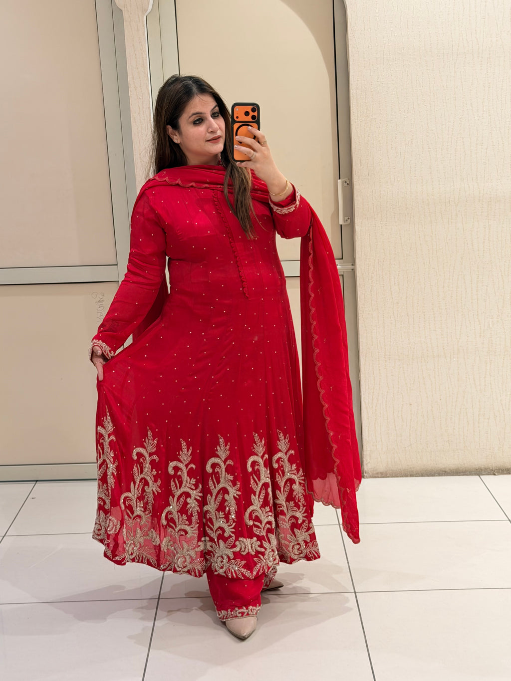 Red Luxe Handwork Embroidered Suit Set (Premium Fabric)