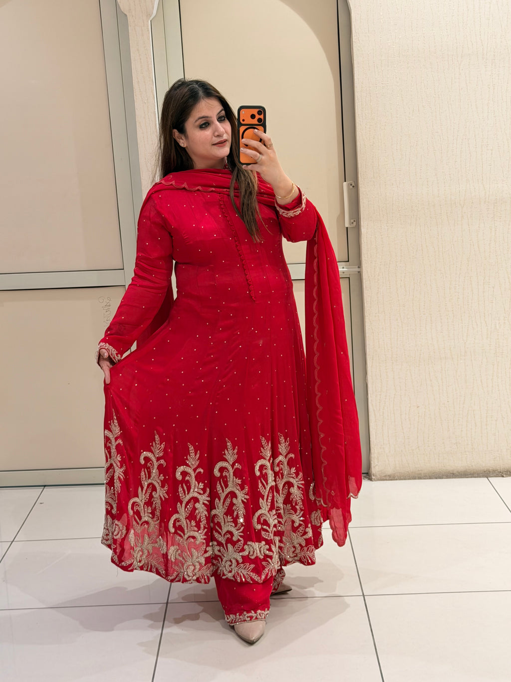 Red Luxe Handwork Embroidered Suit Set (Premium Fabric)