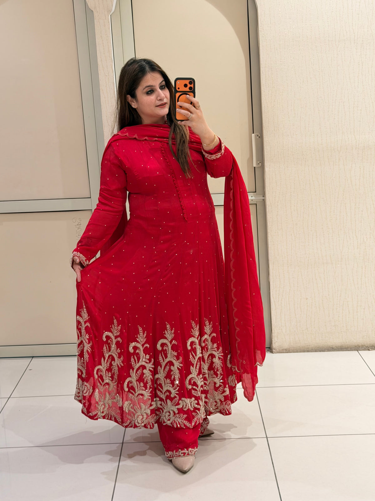 Red Luxe Handwork Embroidered Suit Set (Premium Fabric)