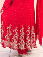 Red Luxe Handwork Embroidered Suit Set (Premium Fabric)