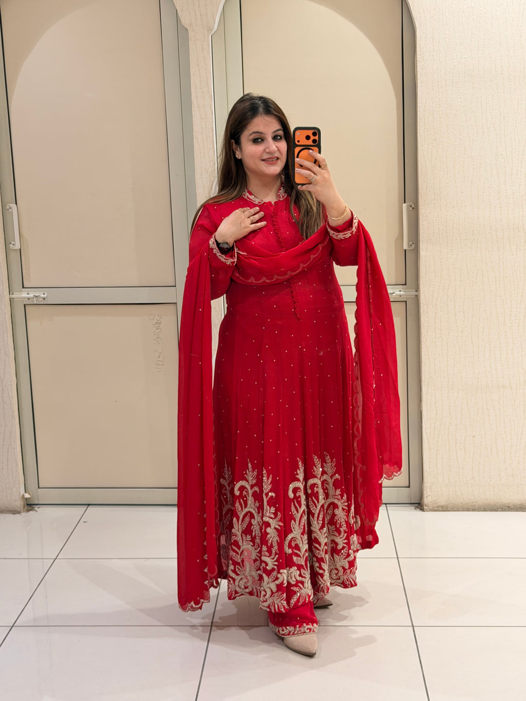 Red Luxe Handwork Embroidered Suit Set (Premium Fabric)