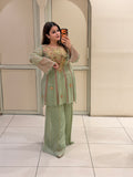 Mint Green Luxe Embroidered Suit Set (Premium Fabric)