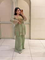 Mint Green Luxe Embroidered Suit Set (Premium Fabric)