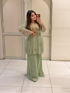 Mint Green Luxe Embroidered Suit Set (Premium Fabric)