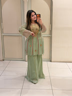 Mint Green Luxe Embroidered Suit Set (Premium Fabric)