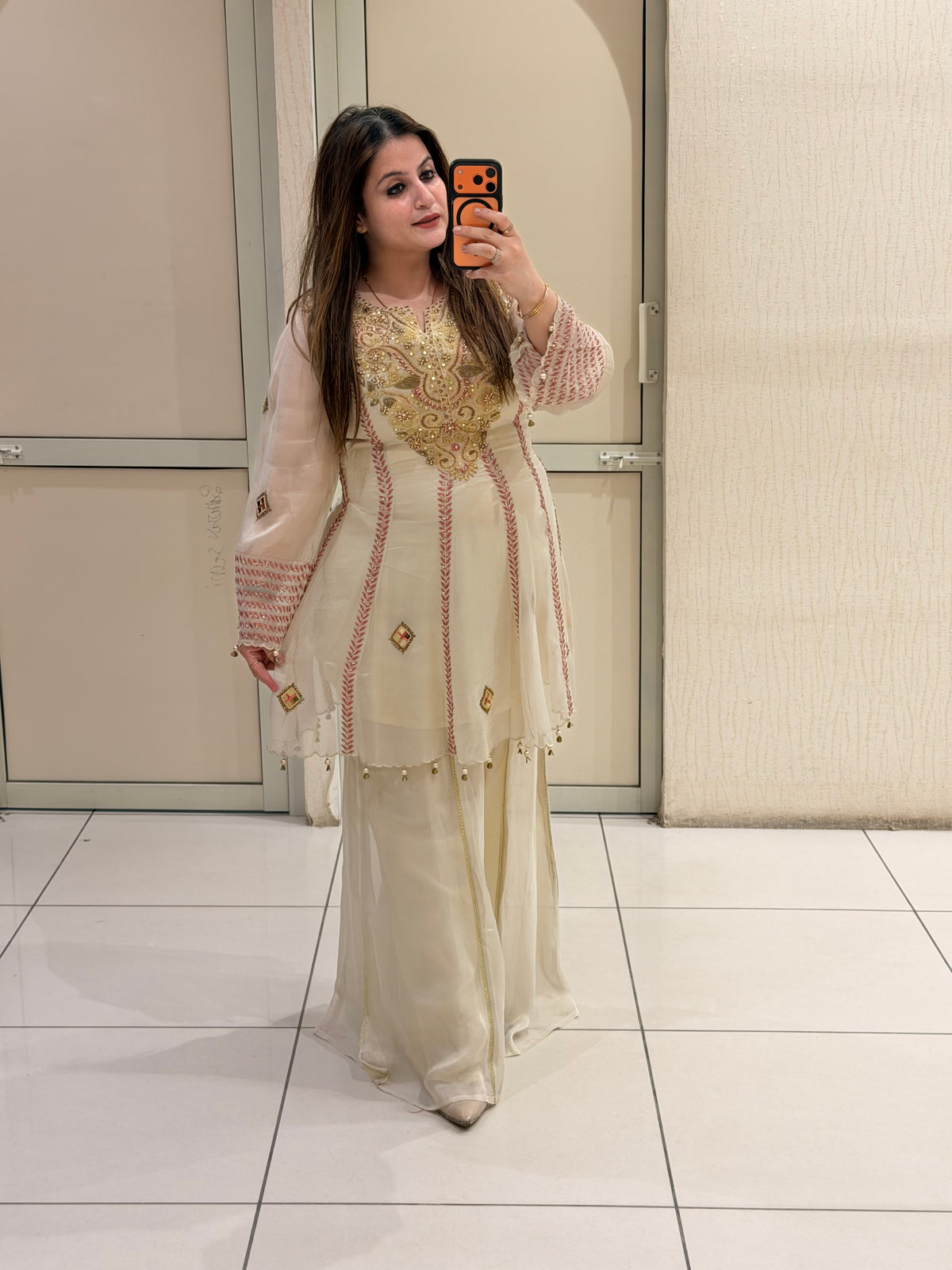 Cream Luxe Embroidered Suit Set (Premium Fabric)