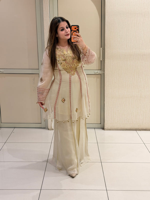 Cream Luxe Embroidered Suit Set (Premium Fabric)