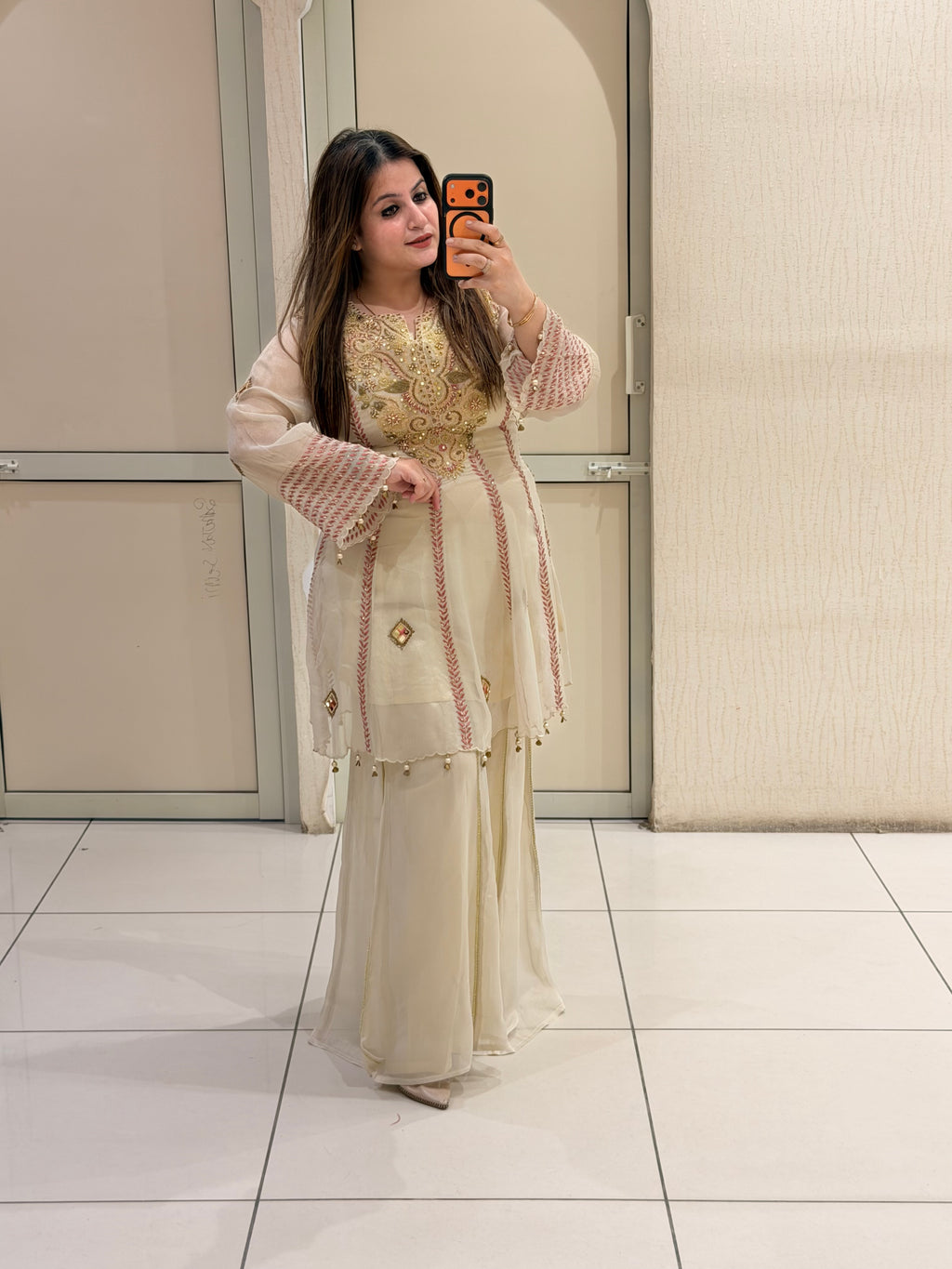 Cream Luxe Embroidered Suit Set (Premium Fabric)