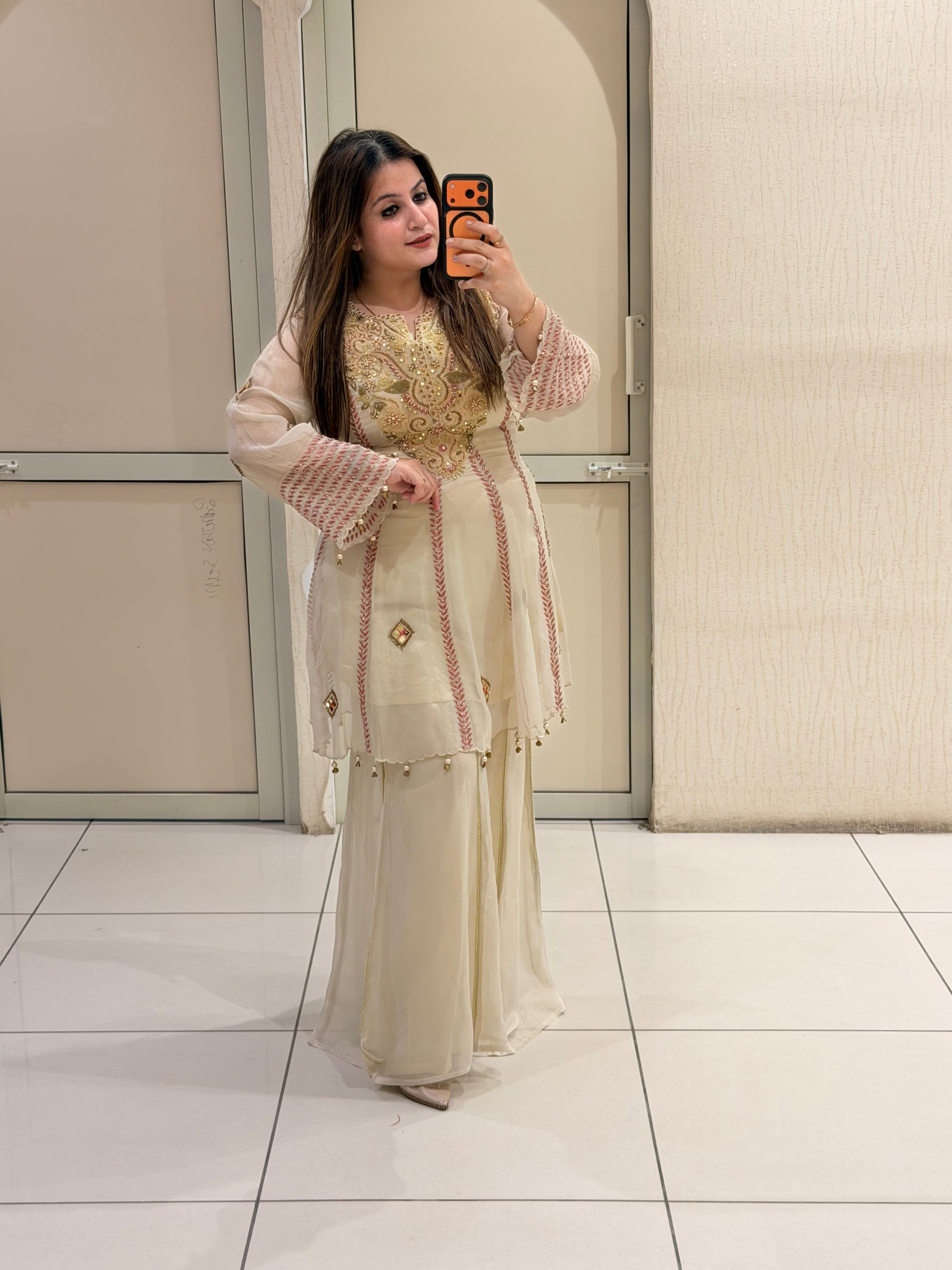 Cream Luxe Embroidered Suit Set (Premium Fabric)