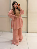 Peach Luxe Embroidered Suit Set (Premium Fabric)