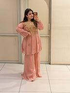 Peach Luxe Embroidered Suit Set (Premium Fabric)