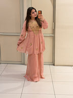 Peach Luxe Embroidered Suit Set (Premium Fabric)