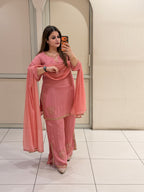 Coral Pink Embroidered Georgette Suit Set (M–XXL)
