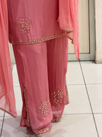 Coral Pink Embroidered Georgette Suit Set (M–XXL)