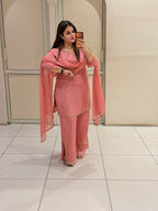 Coral Pink Embroidered Georgette Suit Set (M–XXL)