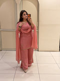 Coral Pink Embroidered Georgette Suit Set (M–XXL)