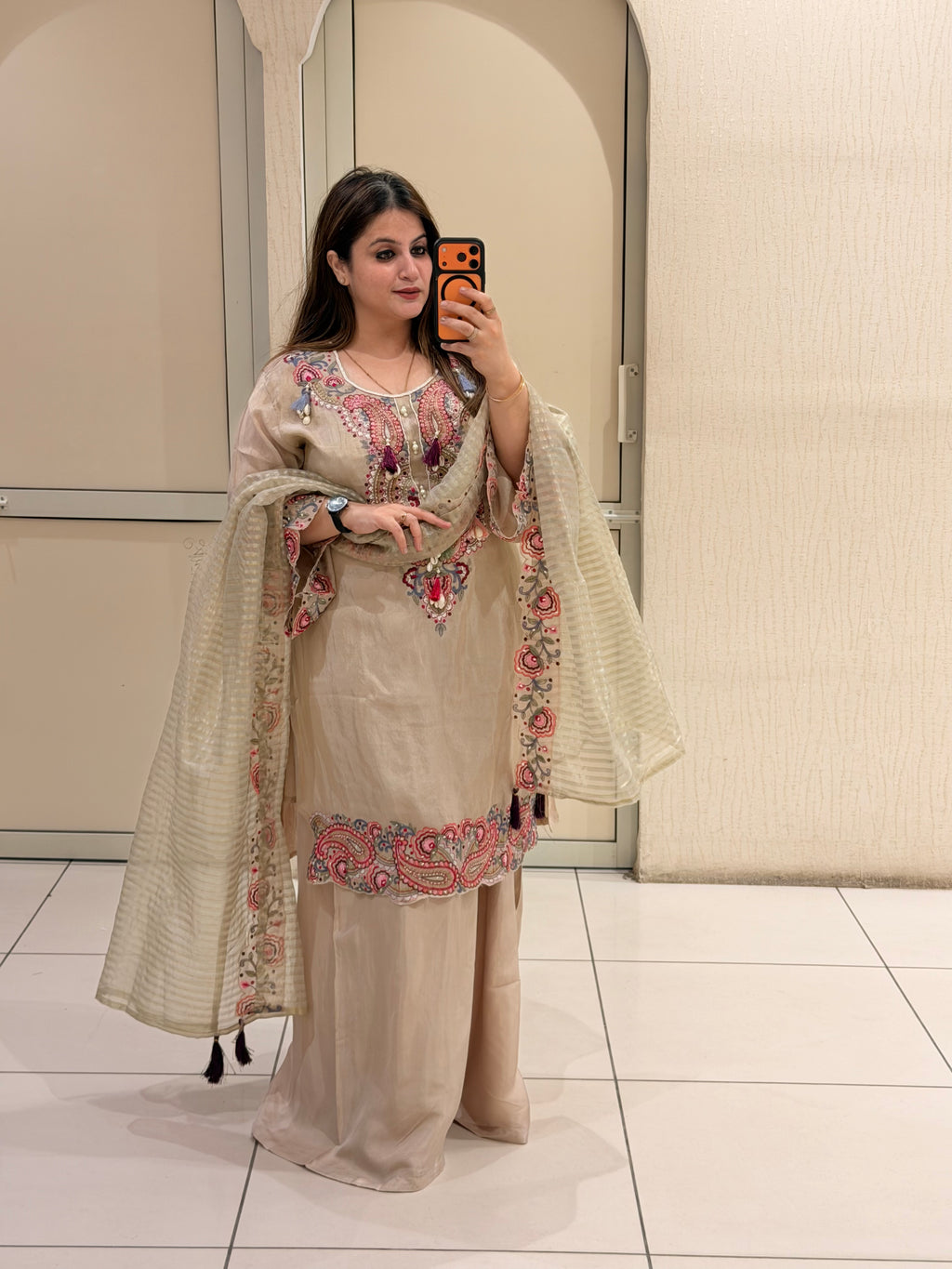 Beige Embroidered Cotton Suit Set (M–XXL)