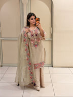Beige Embroidered Cotton Suit Set (M–XXL)