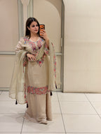 Beige Embroidered Cotton Suit Set (M–XXL)