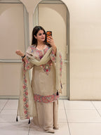 Beige Embroidered Cotton Suit Set (M–XXL)