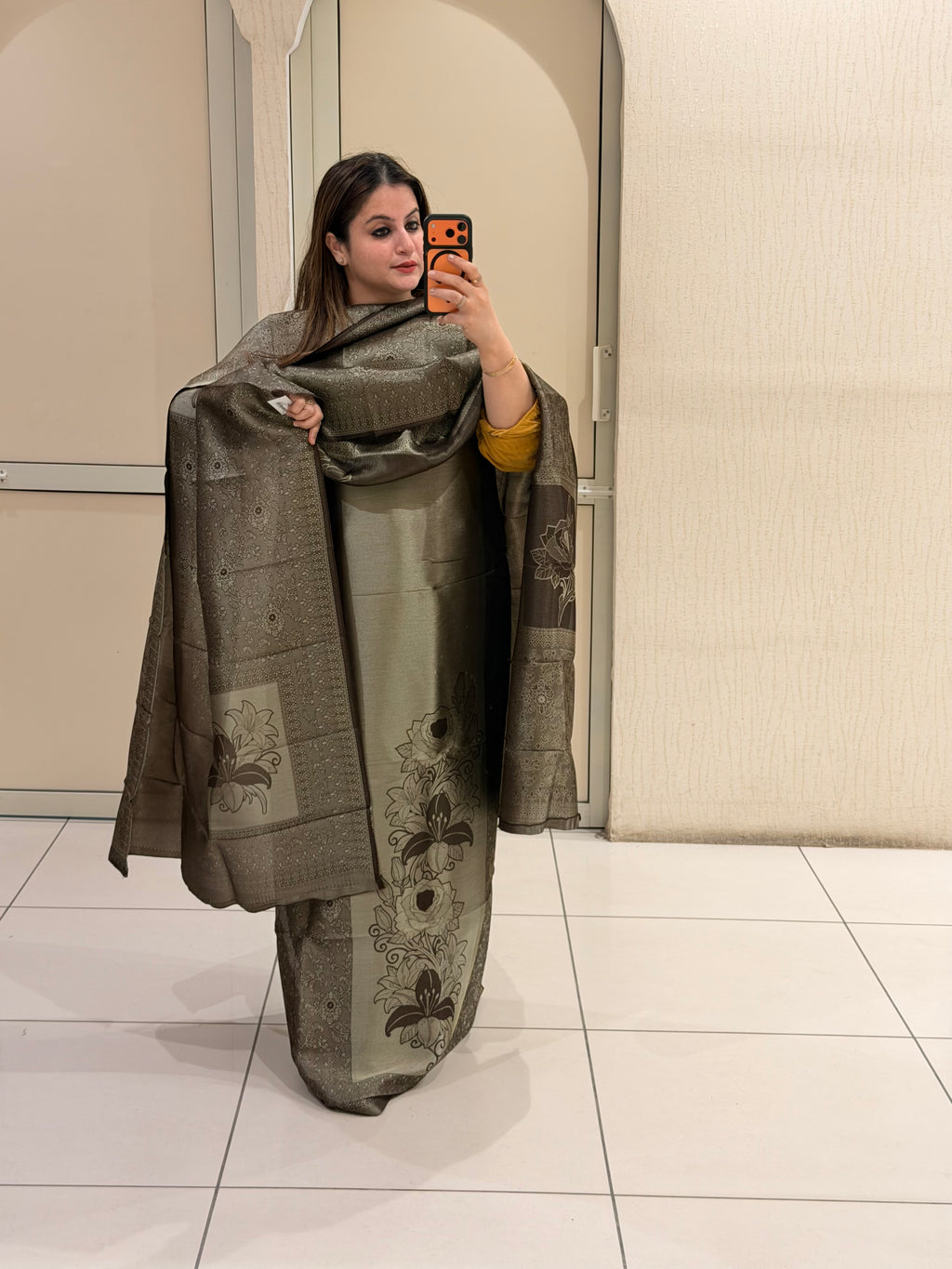 Olive Brown Silk Unstitched Suit