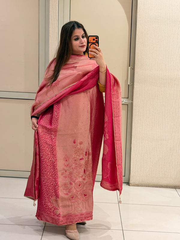 Pink Silk Unstitched Embroidered Suit (Premium Fabric)