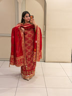 Red Badni Unstitched Suit (Traditional Weave)