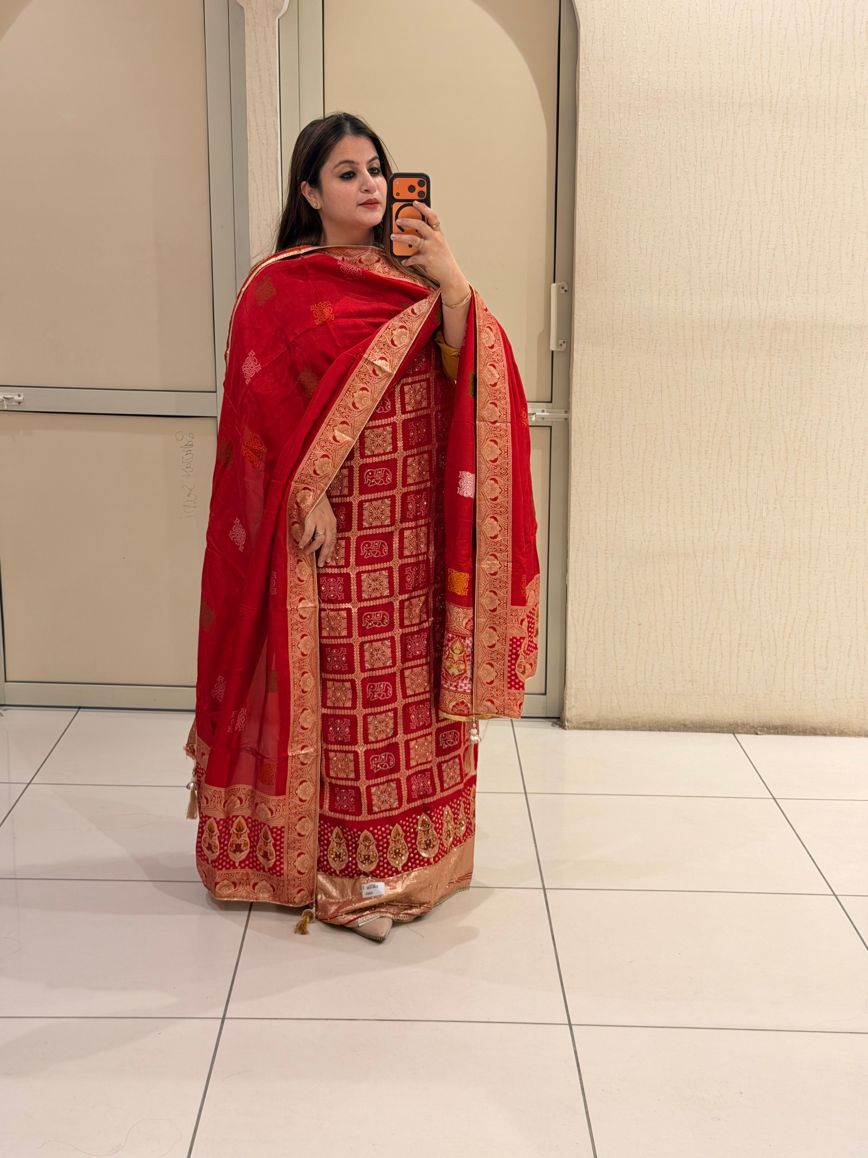 Red Badni Unstitched Suit (Traditional Weave)