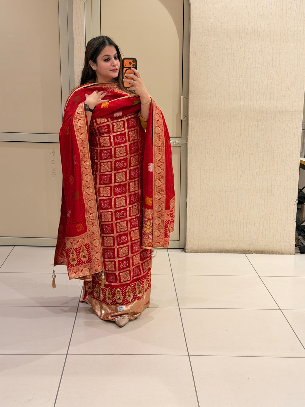 Red Badni Unstitched Suit (Traditional Weave)