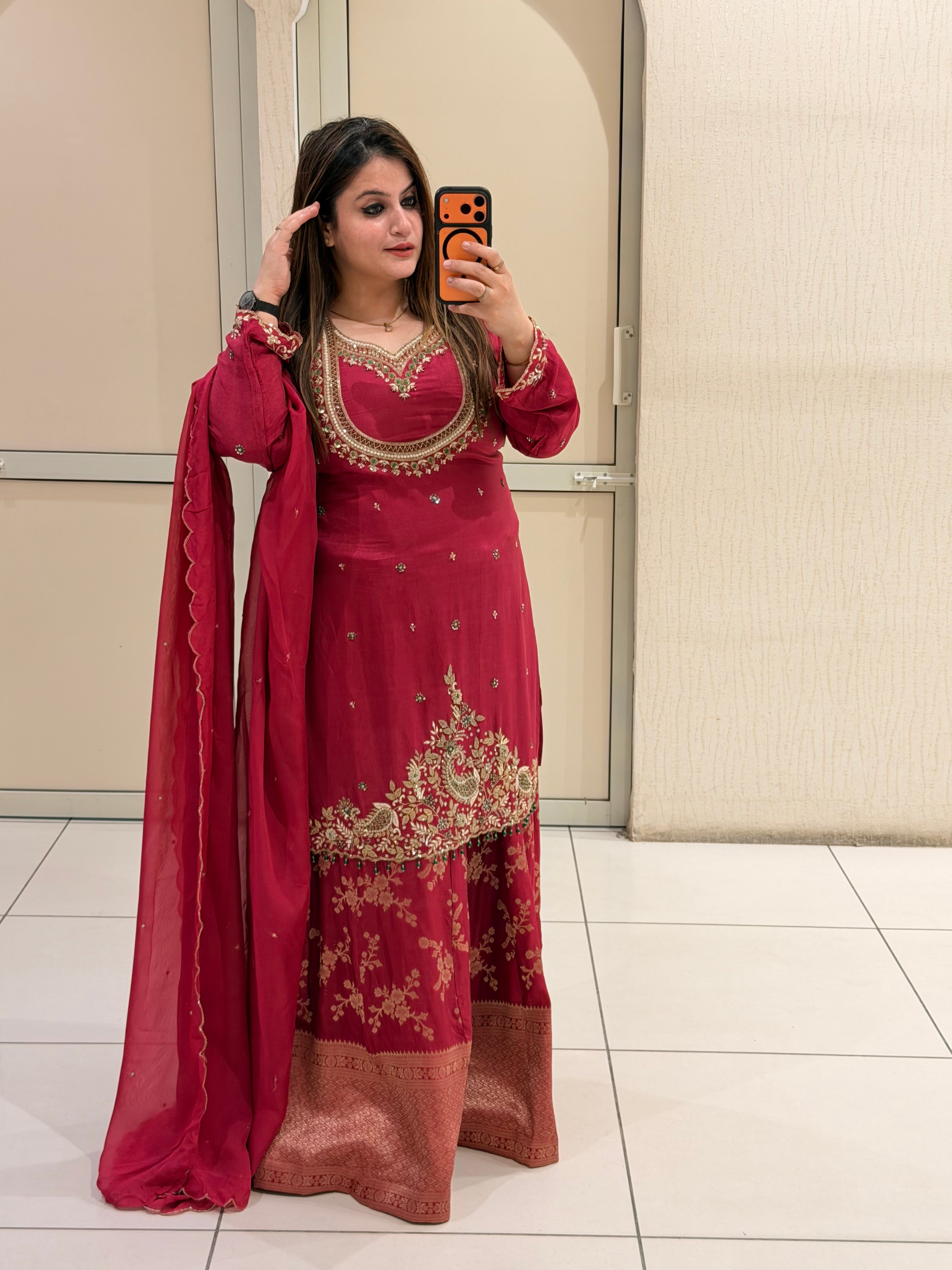 Red Silk Handwork Luxe Dress (Premium Article)