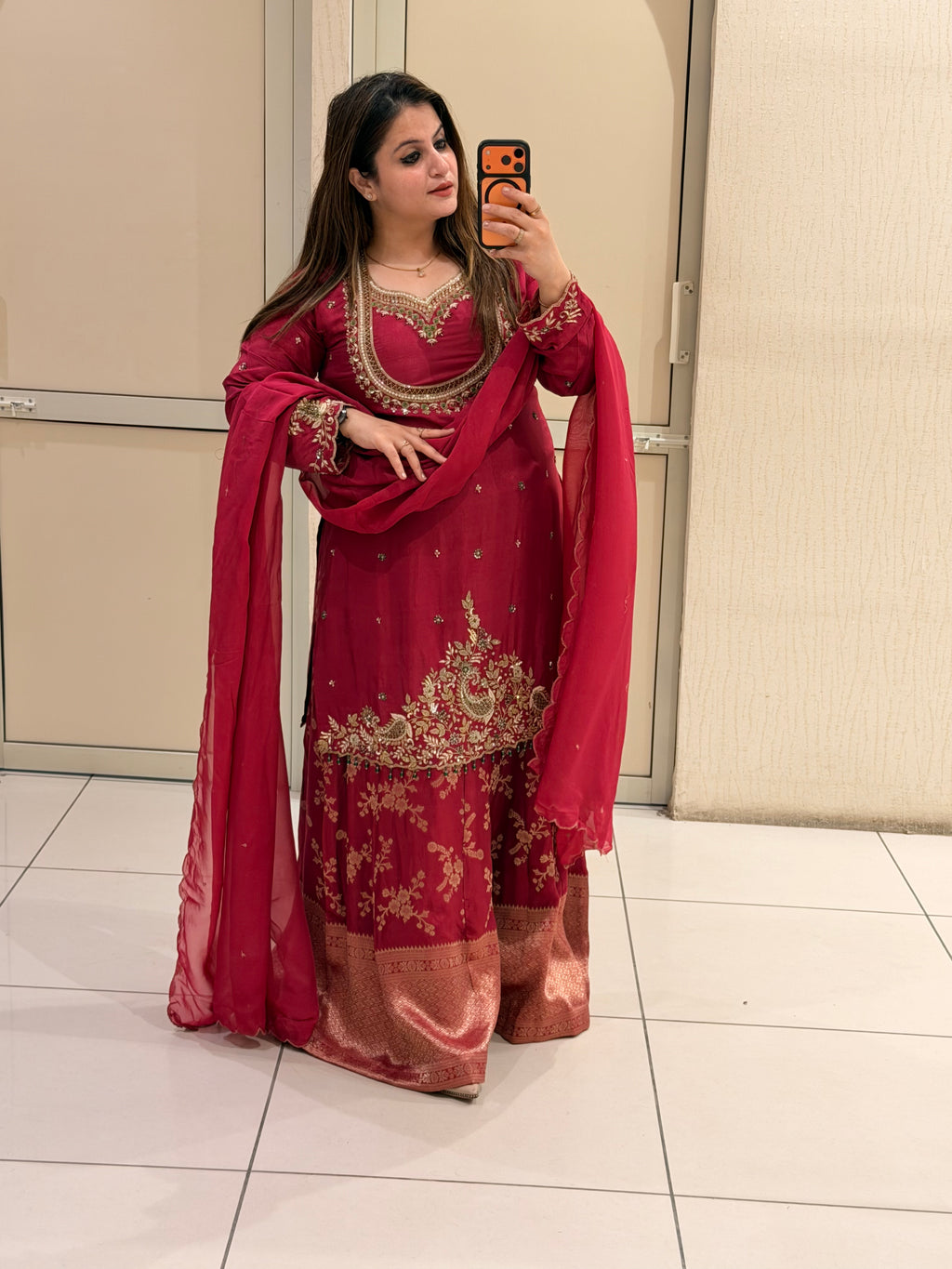 Red Silk Handwork Luxe Dress (Premium Article)