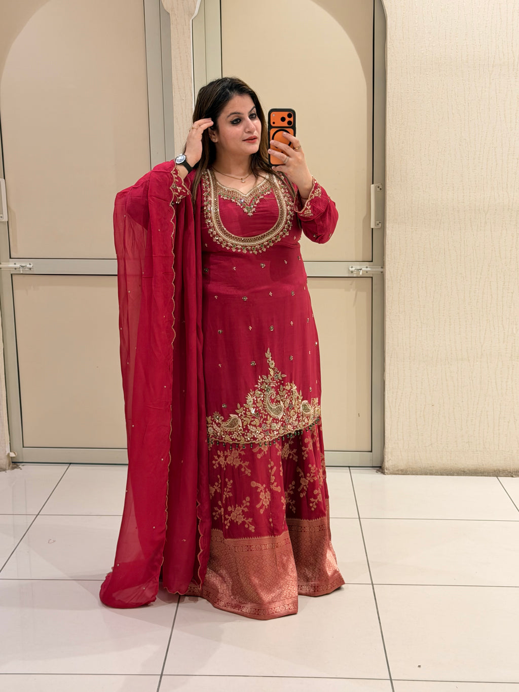 Red Silk Handwork Luxe Dress (Premium Article)